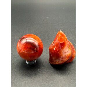 Natural Carnelian Sphere & Flame Red Stone Orb Crystal Healing Reiki